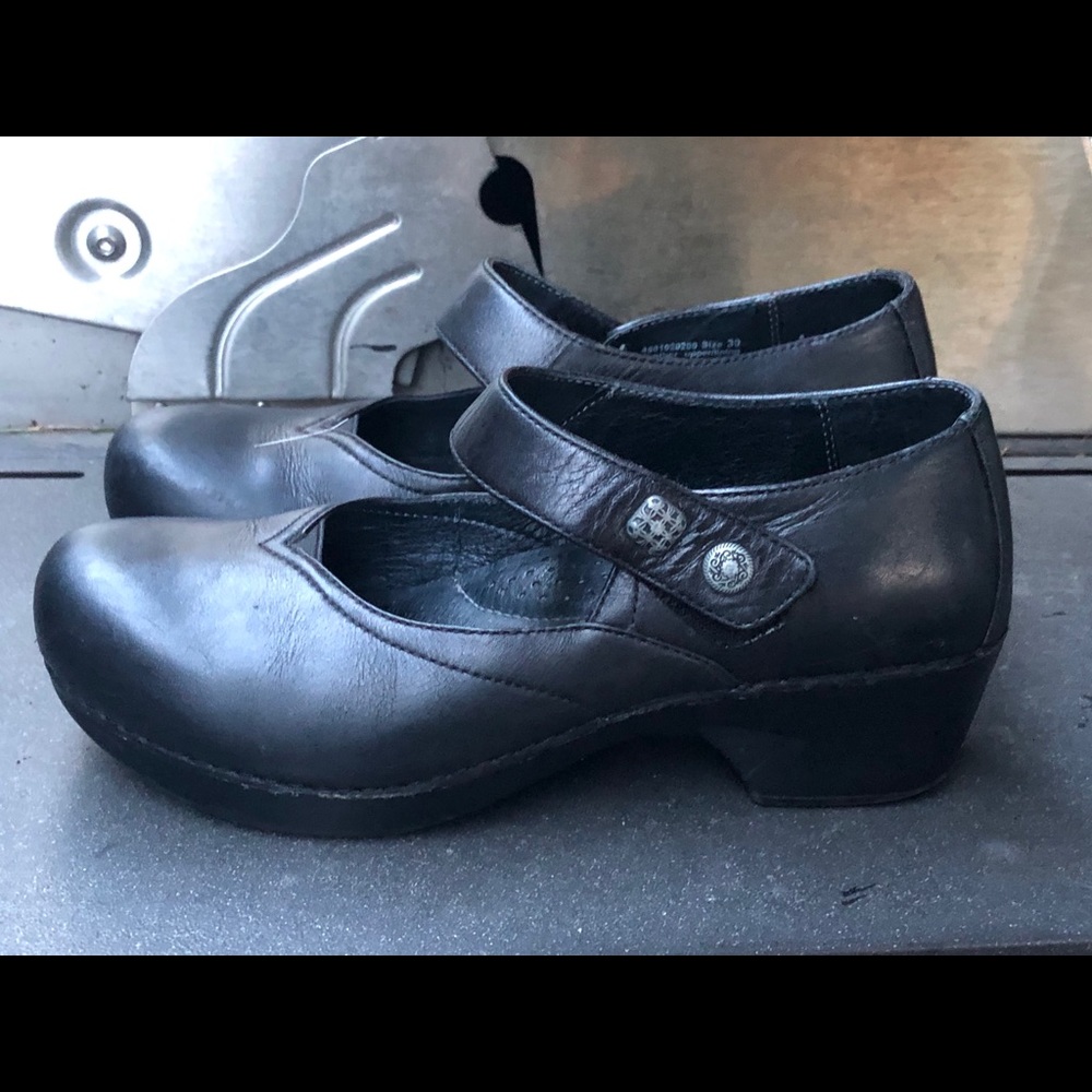 Dansko Black Leather Clogs Wedge Sandals Size 39 - Picture 3 of 10
